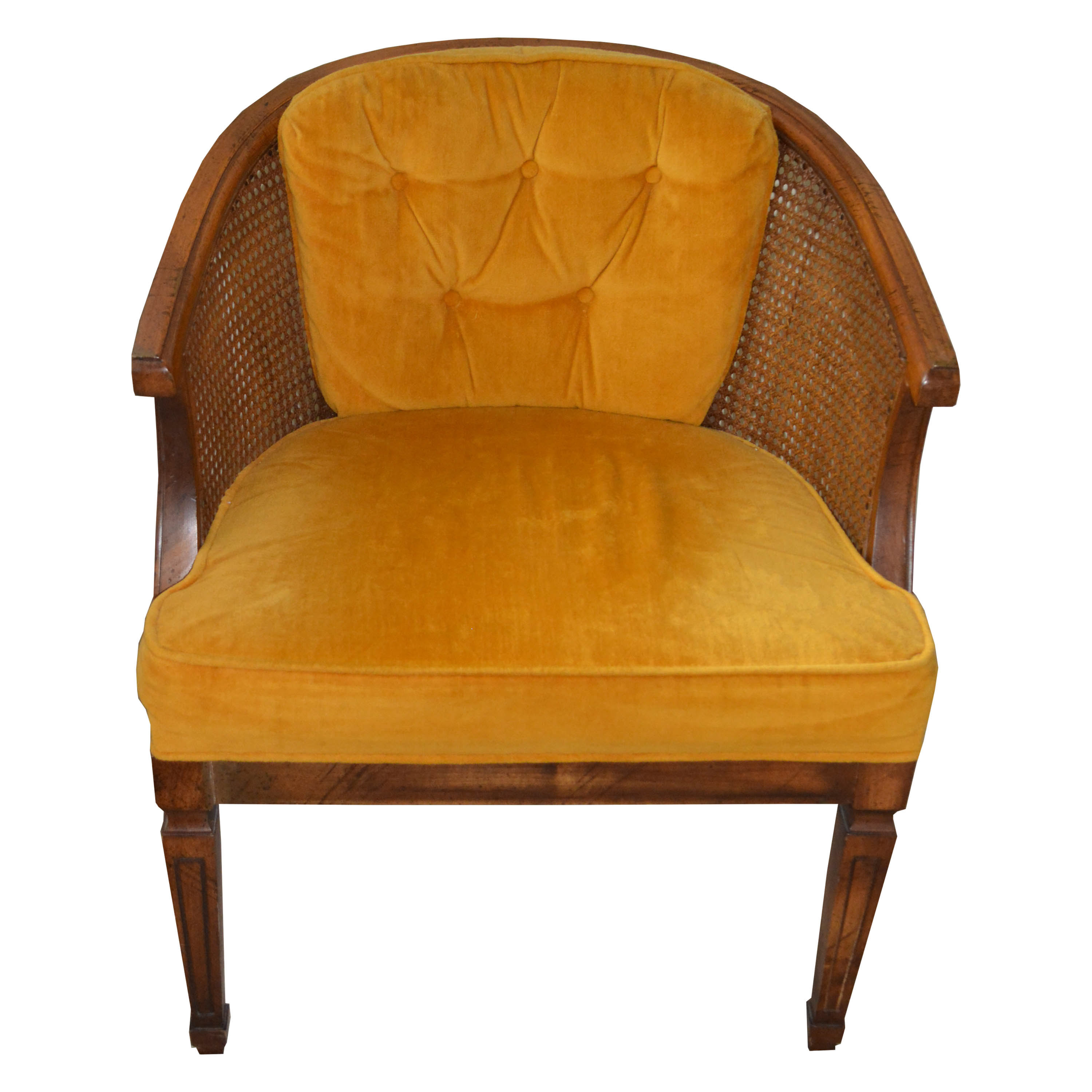 Vintage Upholstered and Caned Armchair