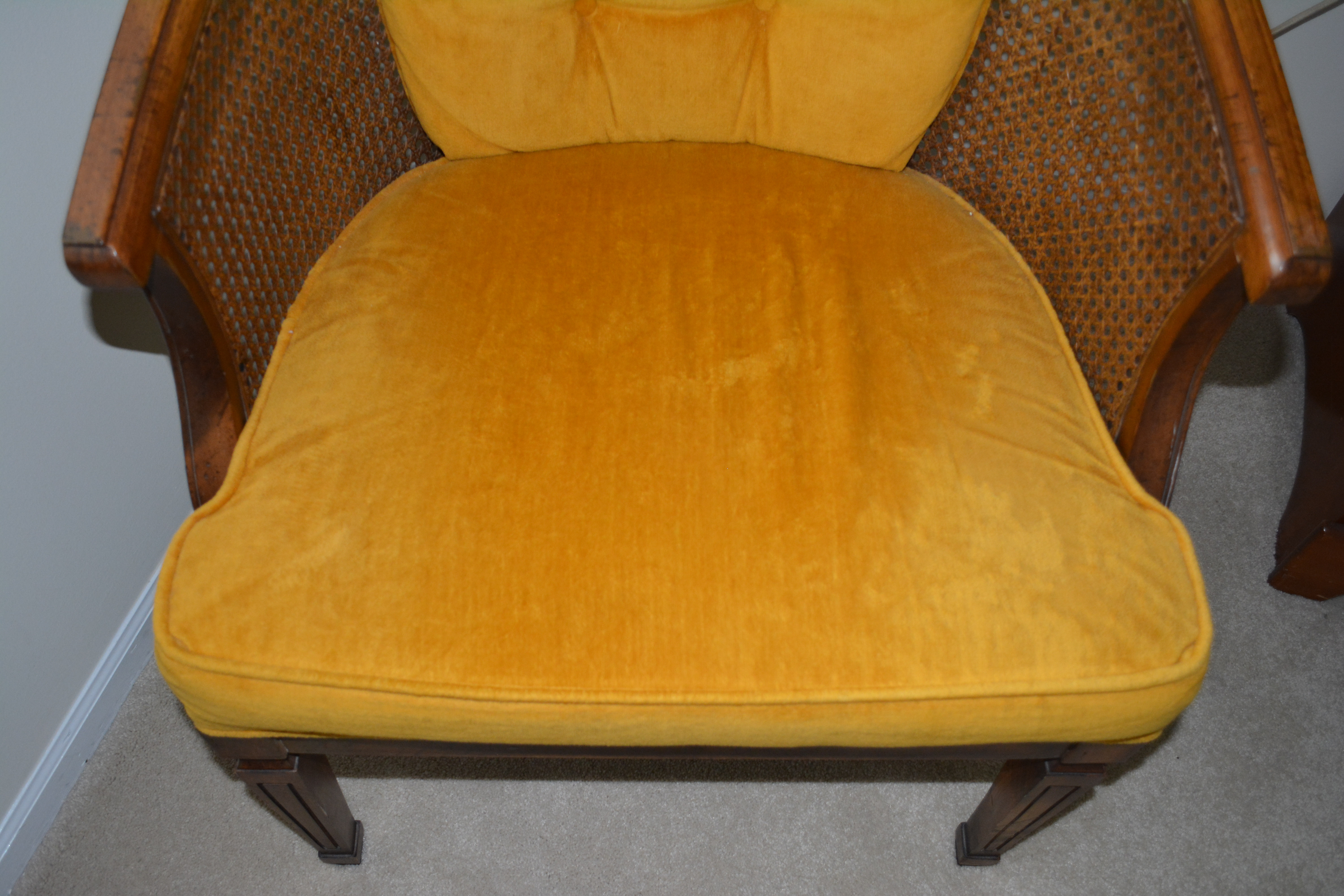 Vintage Upholstered and Caned Armchair