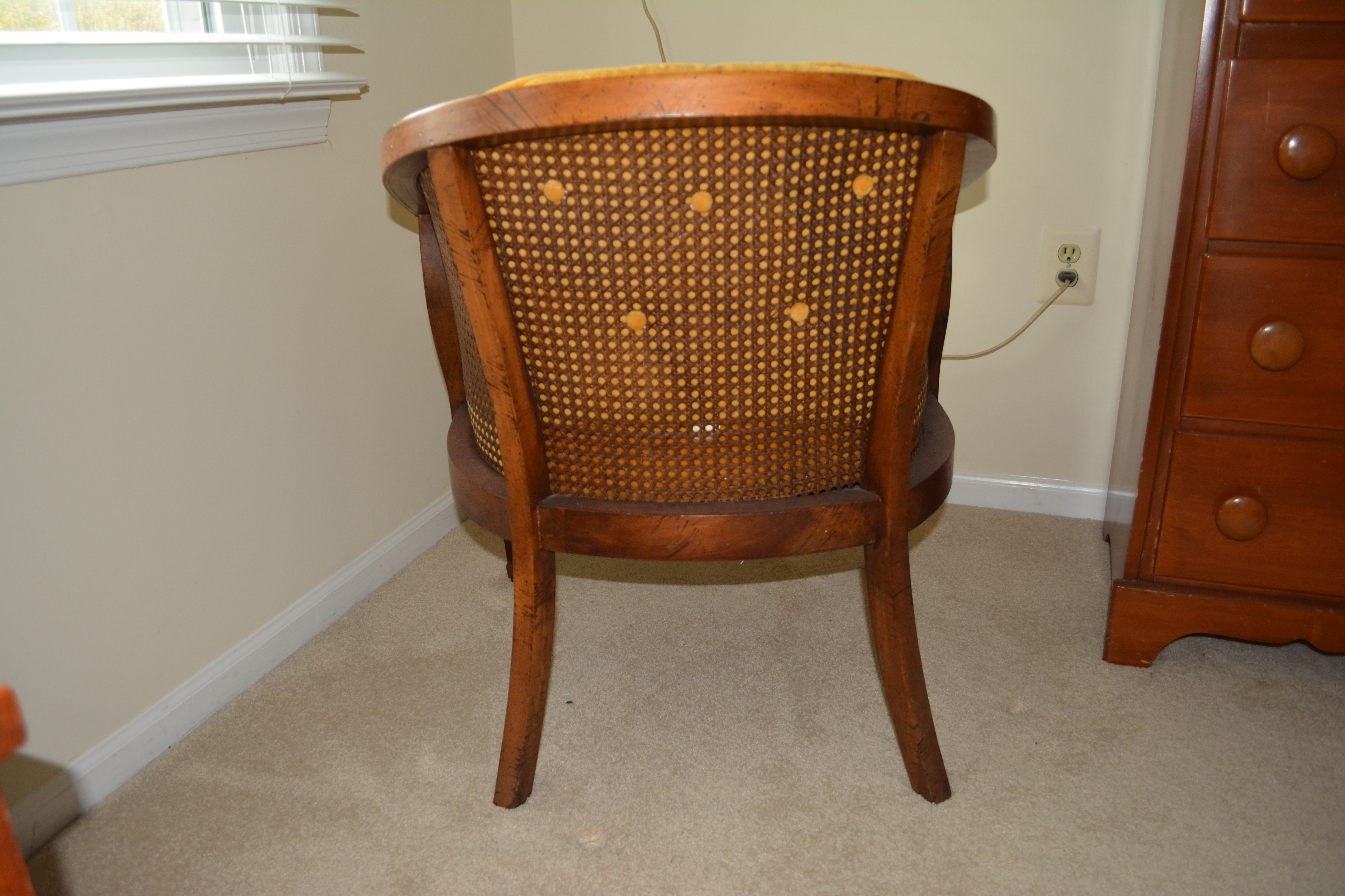 Vintage Upholstered and Caned Armchair