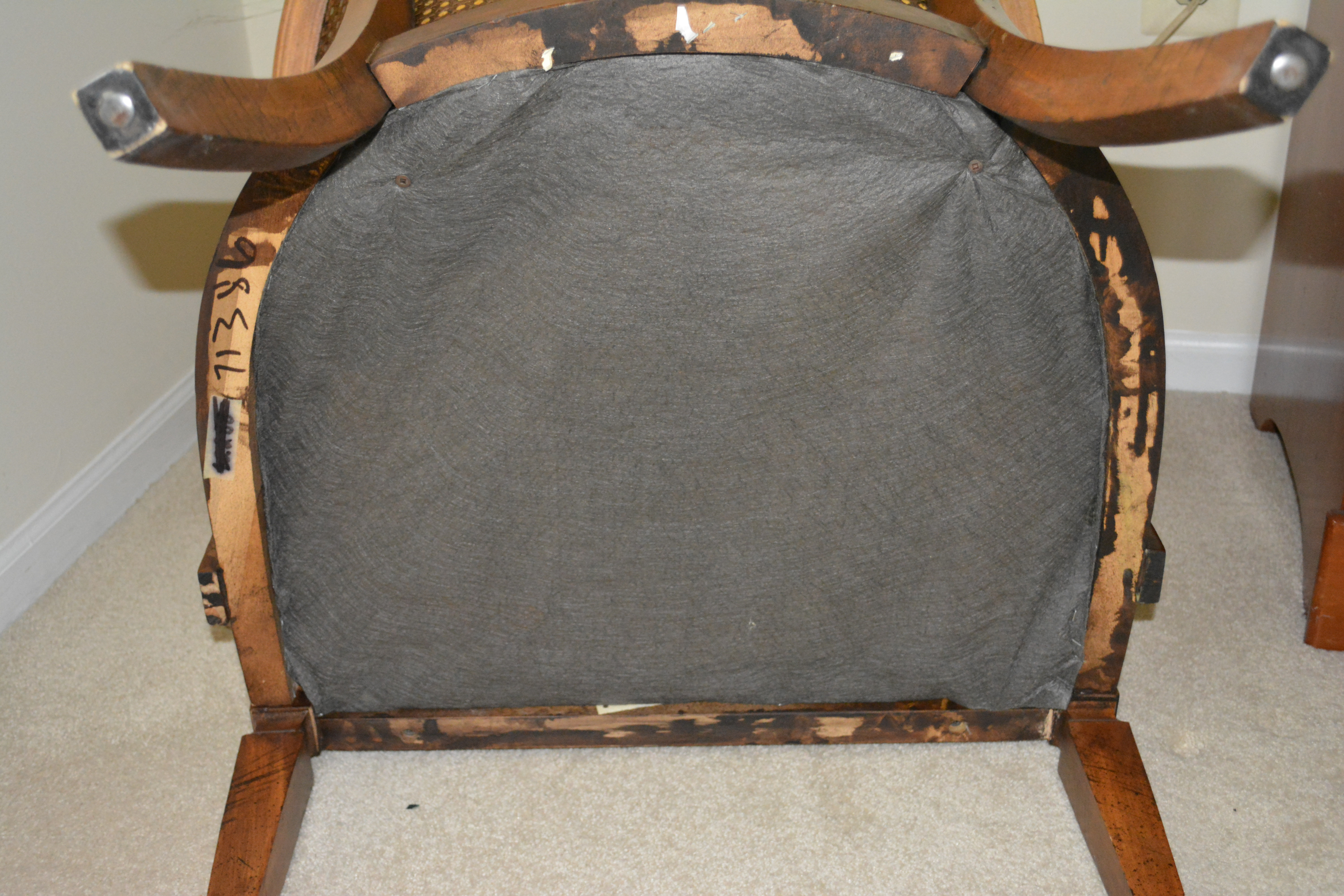 Vintage Upholstered and Caned Armchair