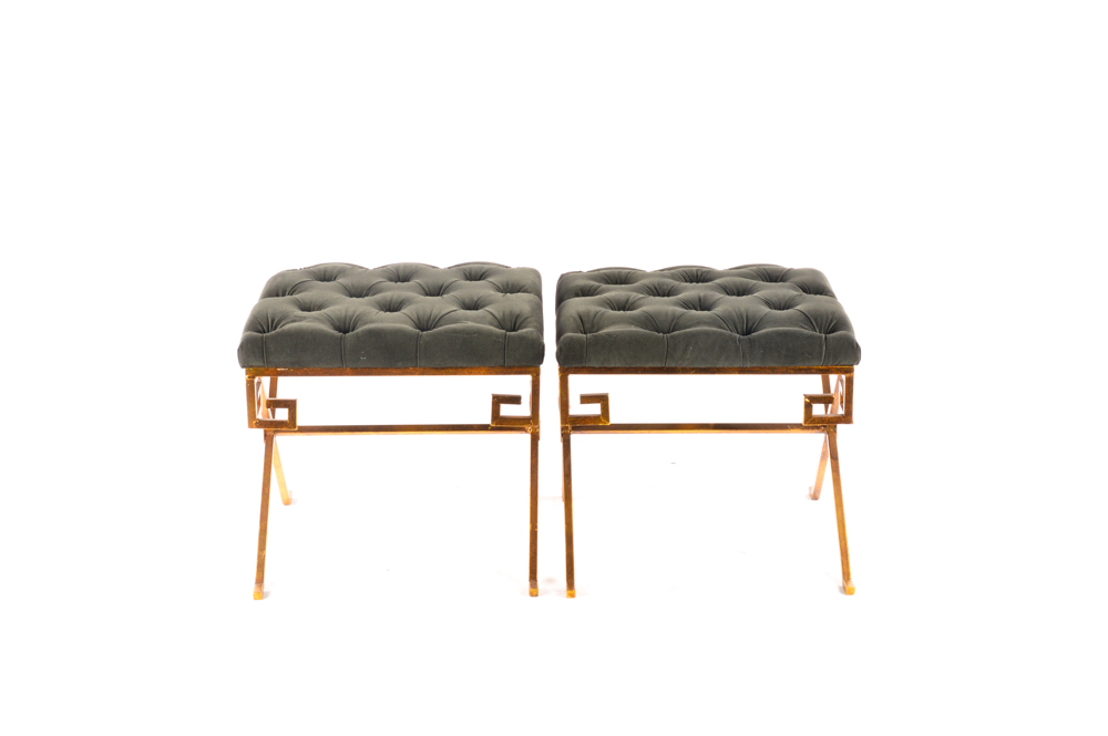 Gray Upholstered Tufted Stools