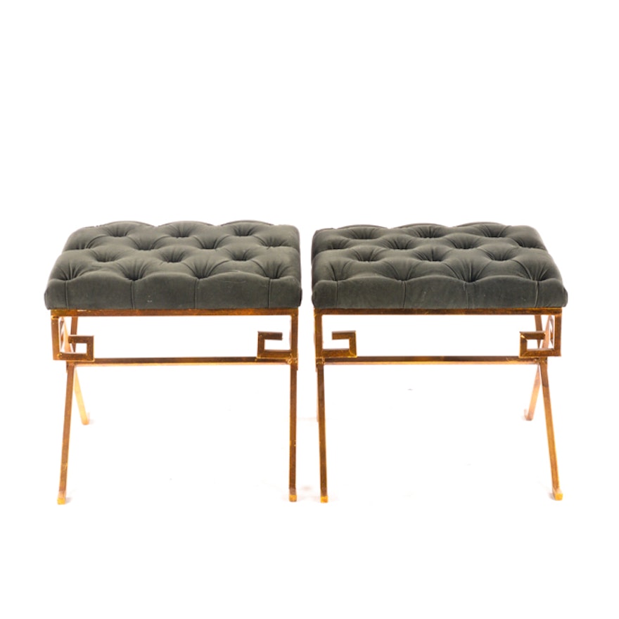 Gray Upholstered Tufted Stools