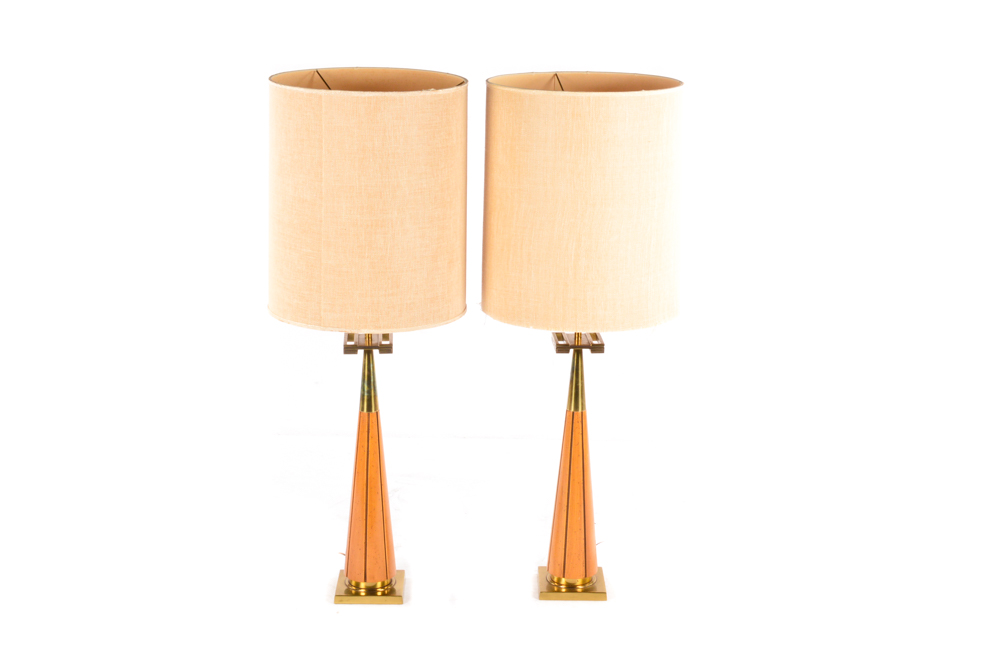 Mid Century Modern Teak and Brass Table Lamps