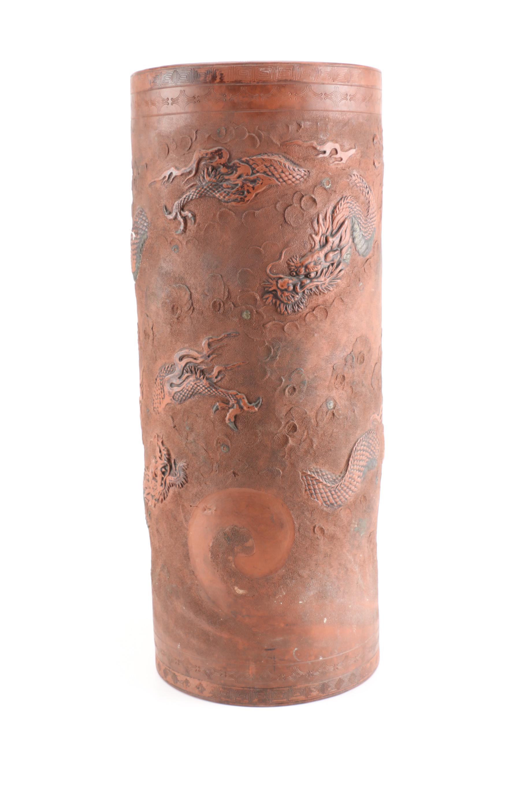 Japanese Tokoname Redware Umbrella Stand