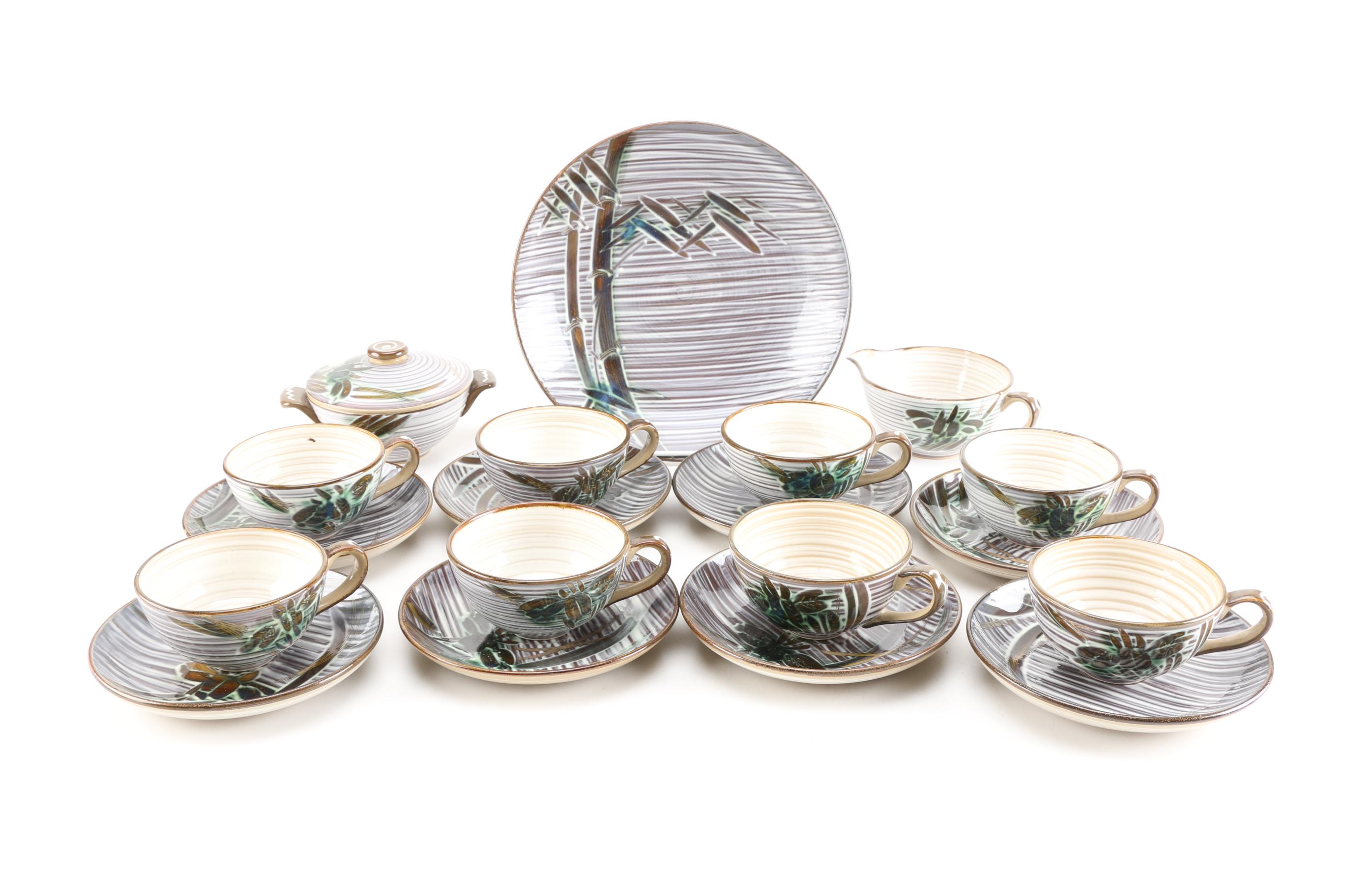 Pottery Dish Set With "Iris" Pattern