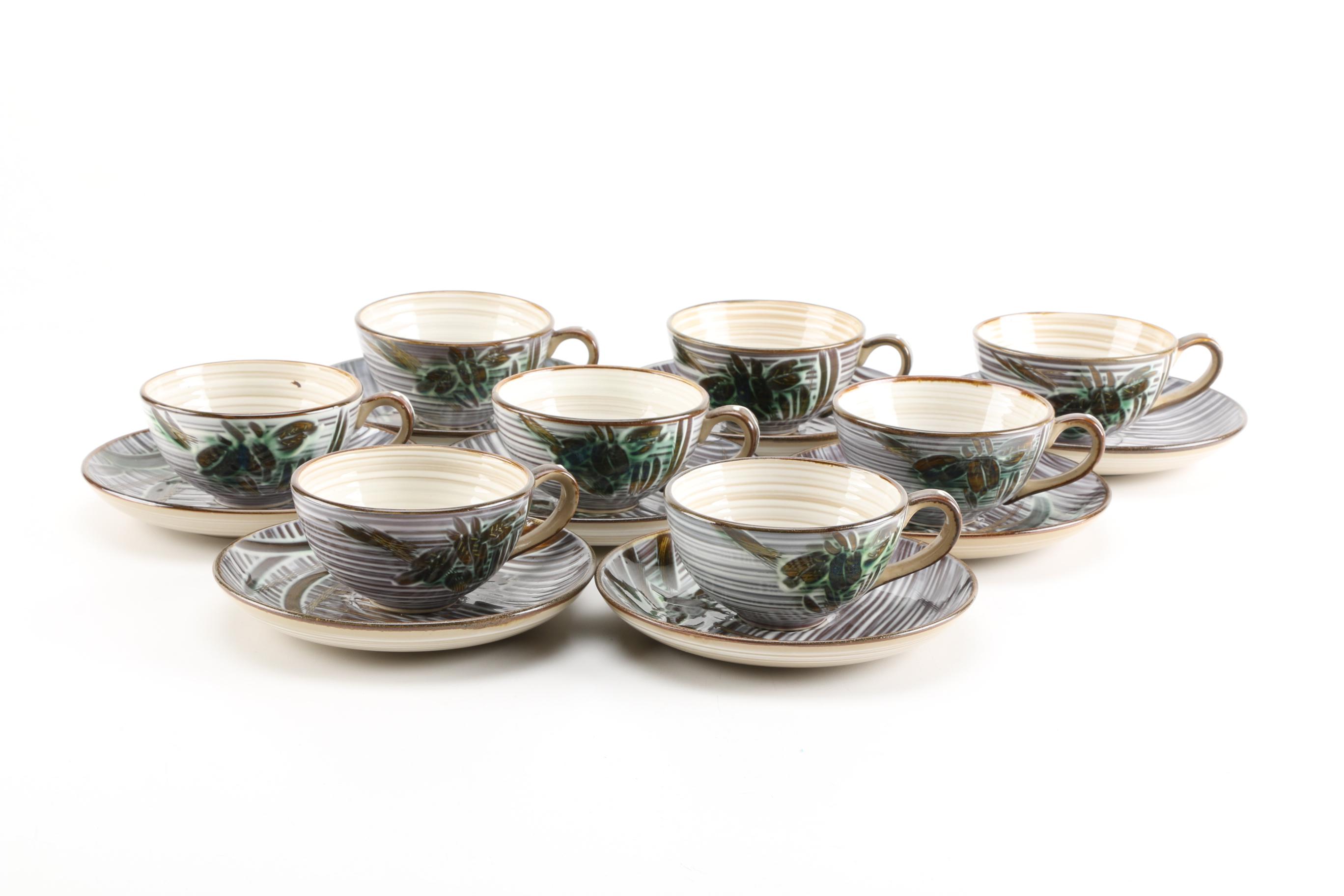 Pottery Dish Set With "Iris" Pattern