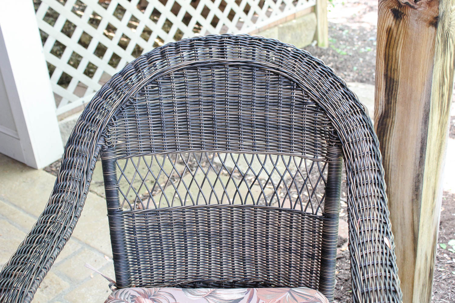 Pair of Dark Brown Wicker Patio Armchairs with Side Table