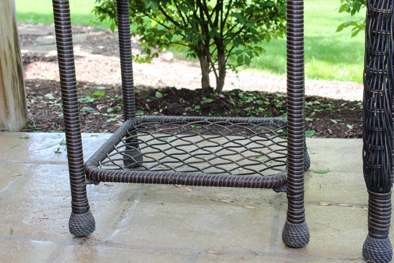 Pair of Dark Brown Wicker Patio Armchairs with Side Table