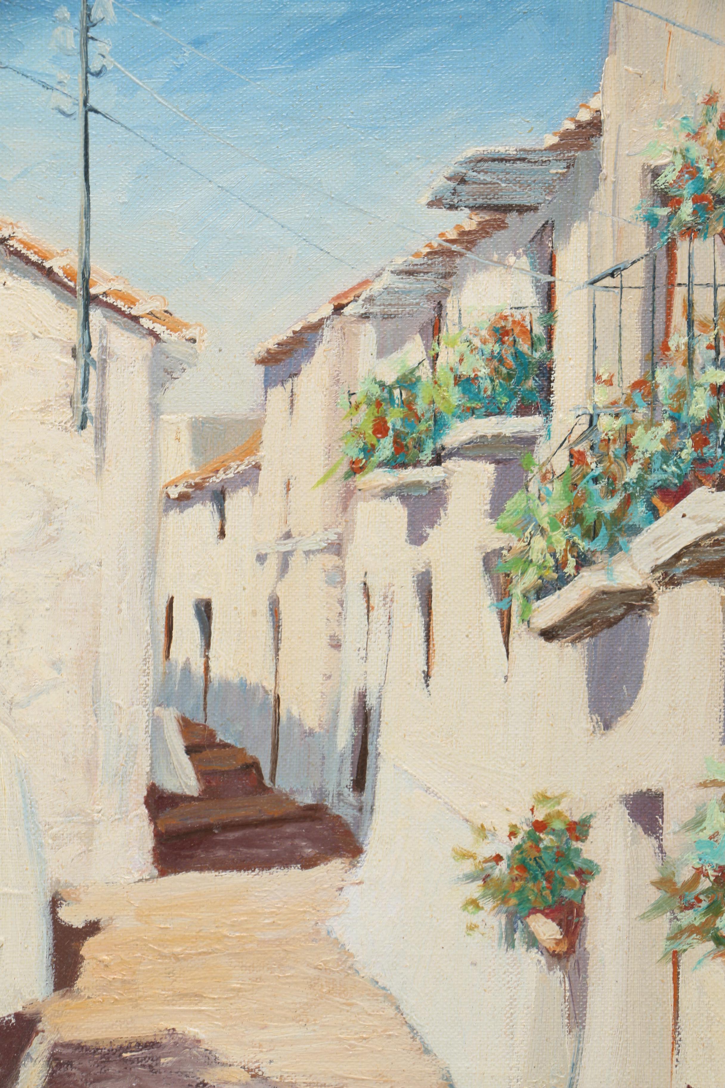 Framed Oil Painting on Canvas of an Alleyway