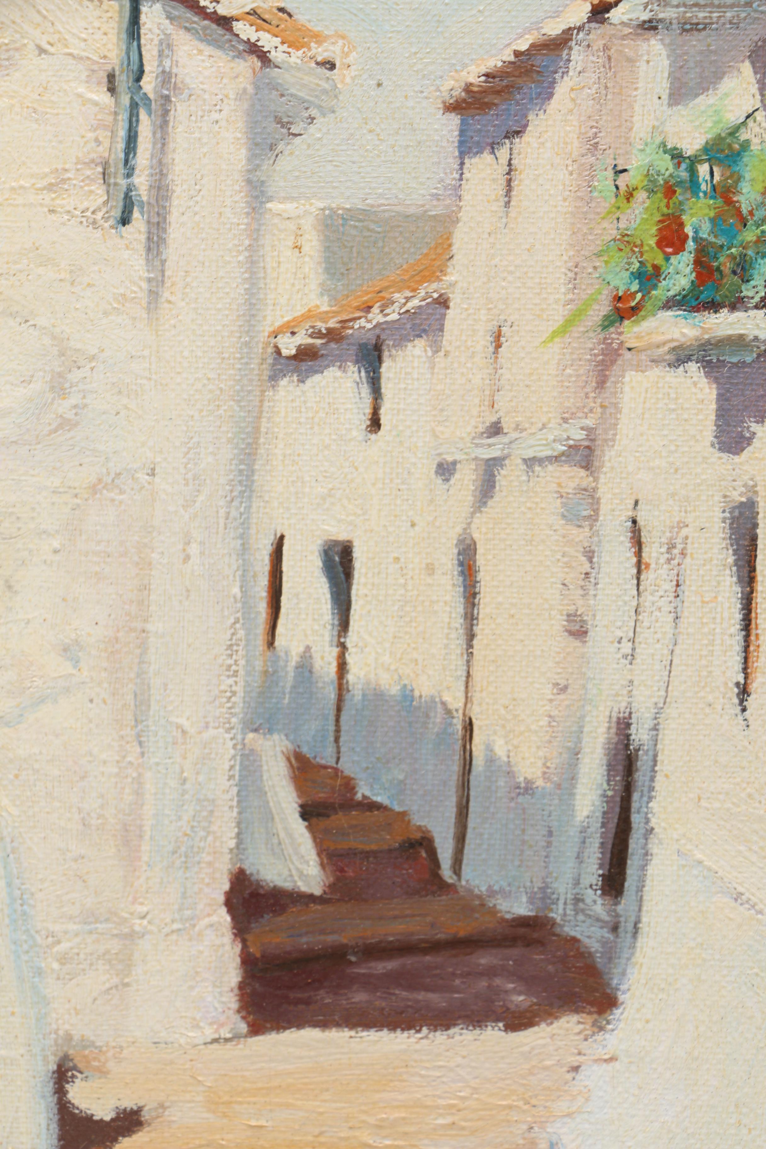 Framed Oil Painting on Canvas of an Alleyway