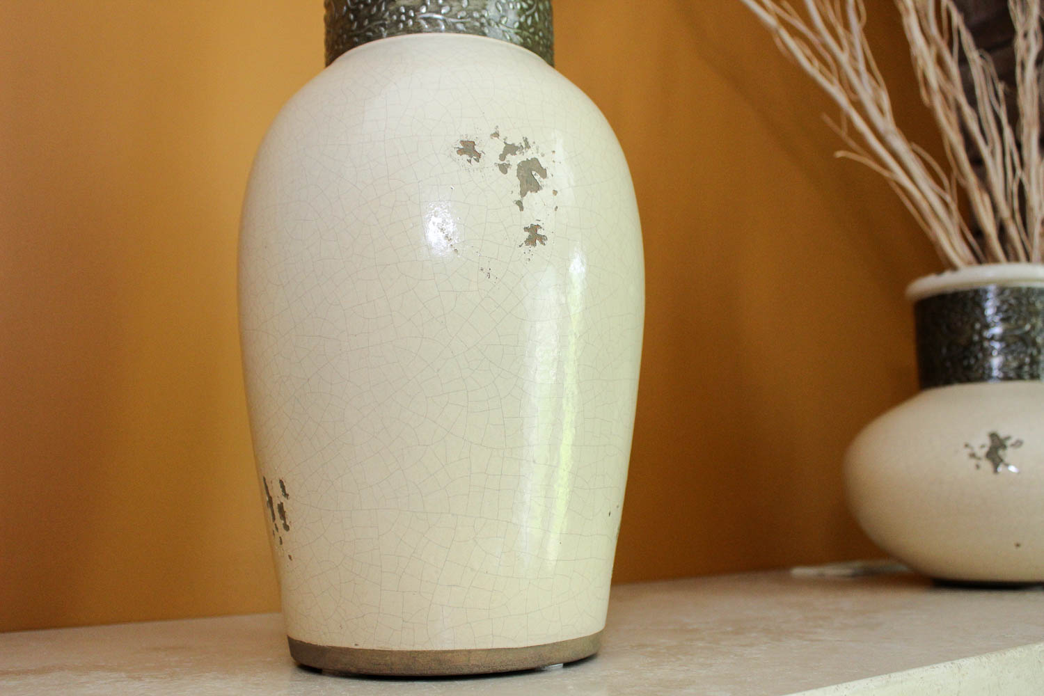 Pair of Stoneware Vases with Willow Branches