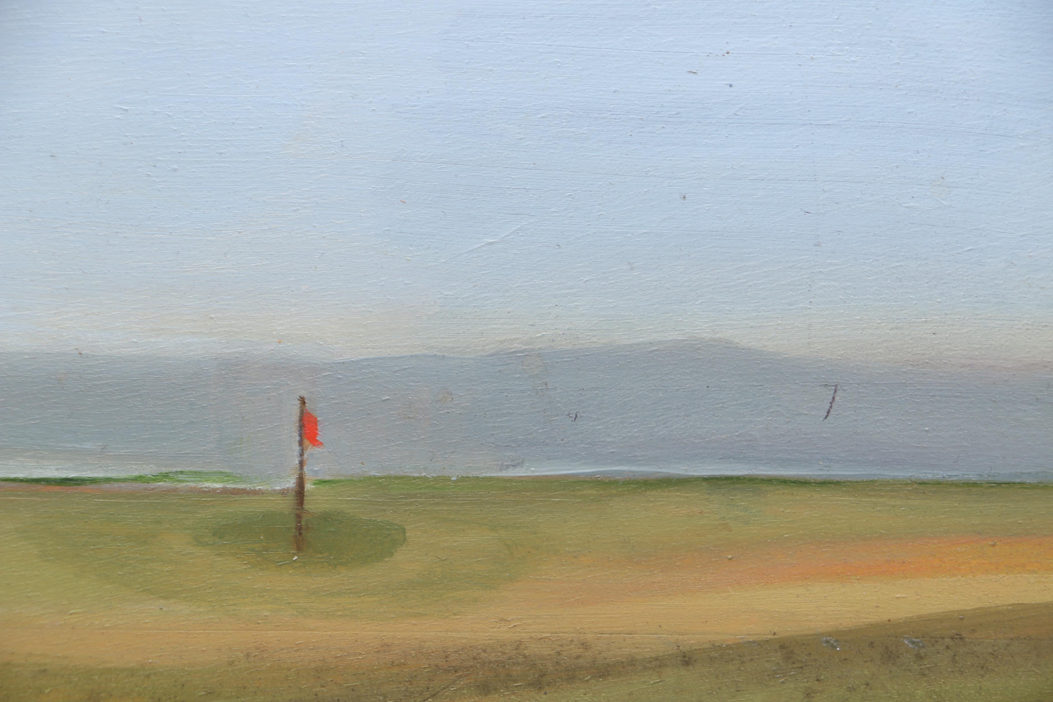 Oil Painting on Wood of a Golfing Green Under a Blue Sky