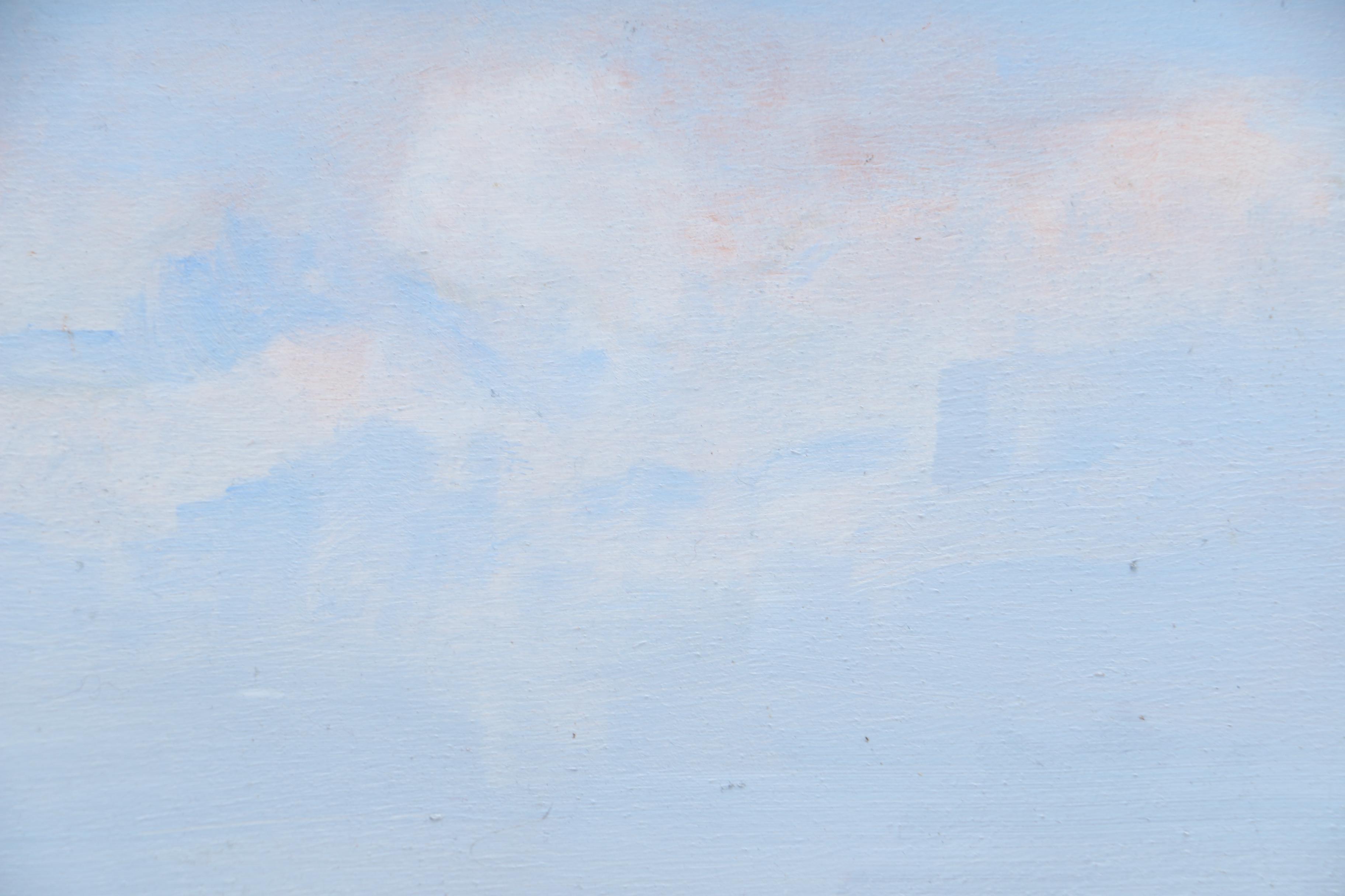 Oil Painting on Wood of a Golfing Green Under a Blue Sky