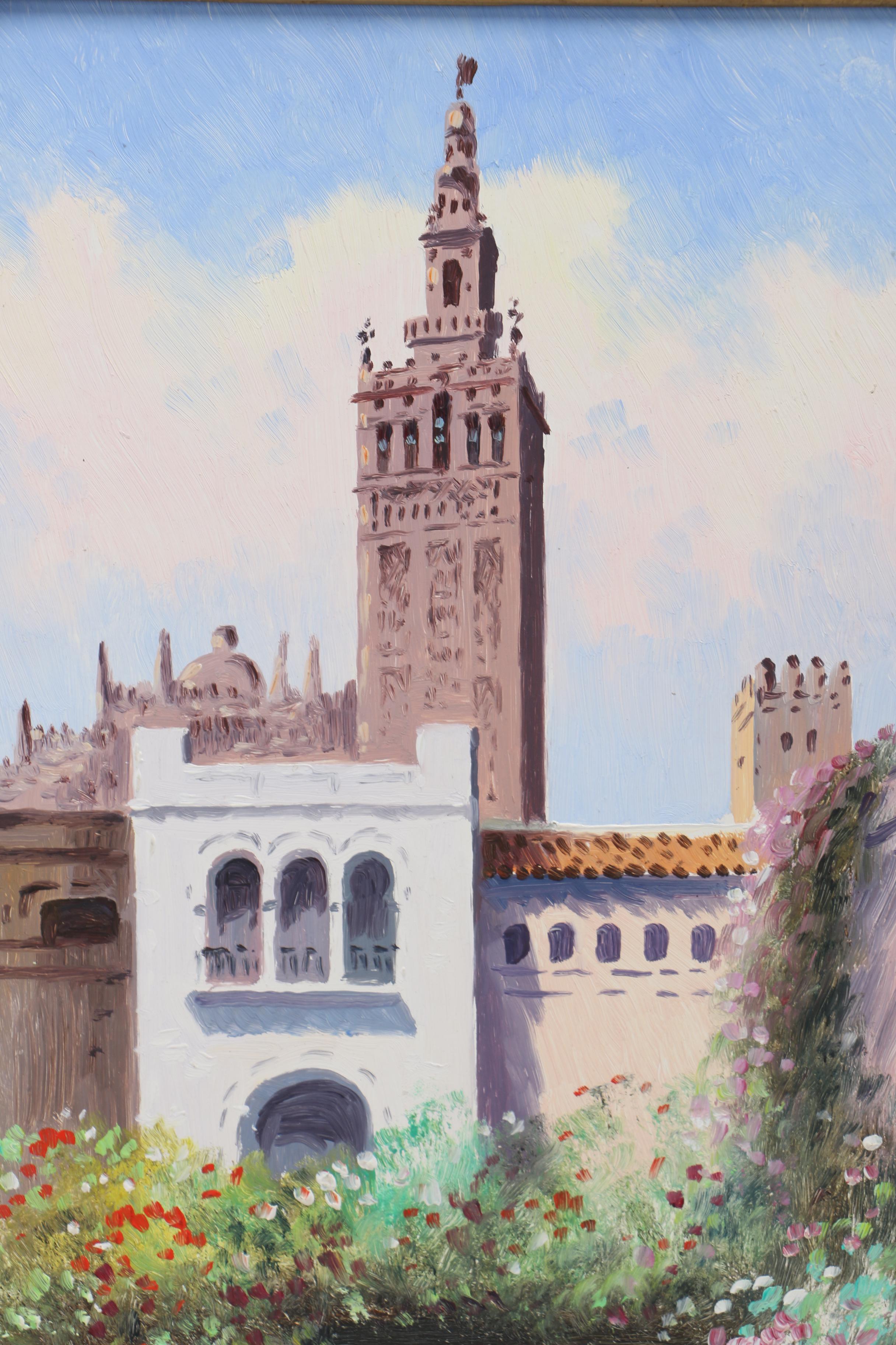 Framed Oil Painting of a Courtyard