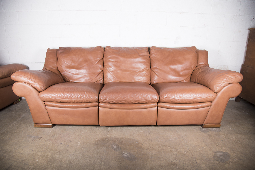 Saddle Brown Leather Three Piece Modular Sofa