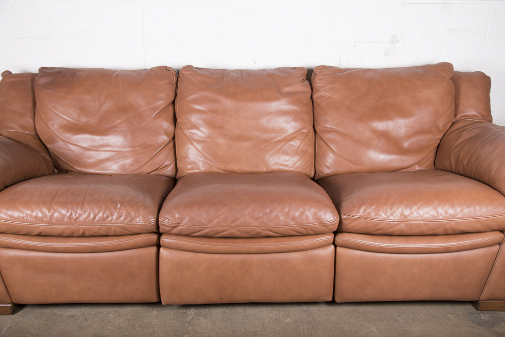 Saddle Brown Leather Three Piece Modular Sofa