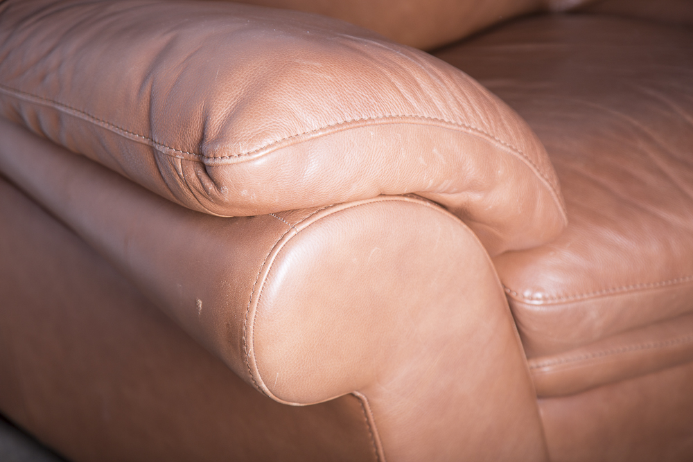 Saddle Brown Leather Three Piece Modular Sofa