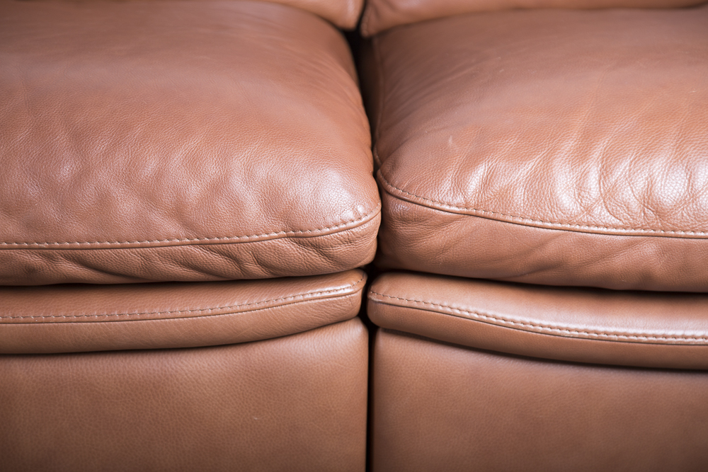 Saddle Brown Leather Three Piece Modular Sofa