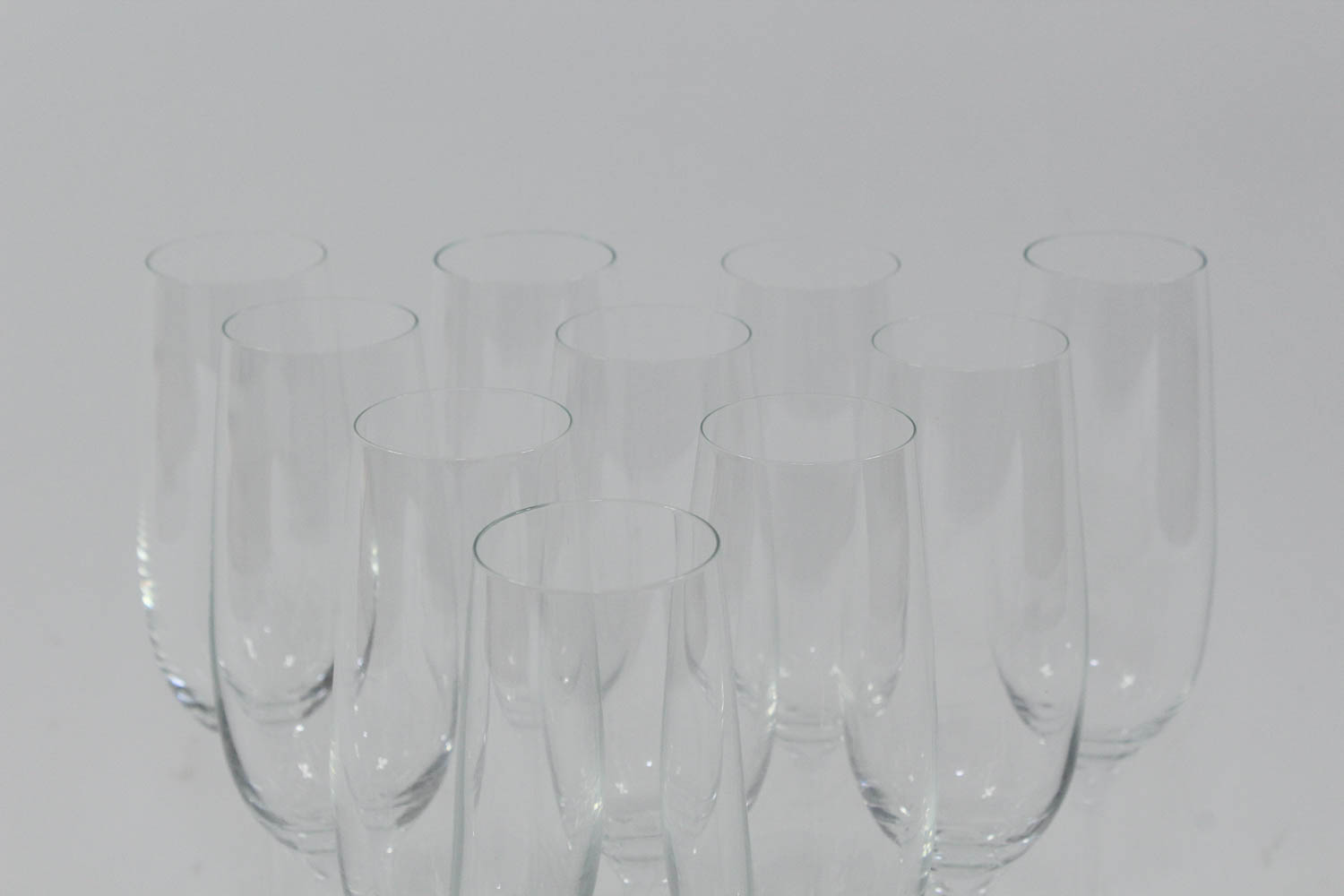 Set of Ten Glass Champagne Flutes