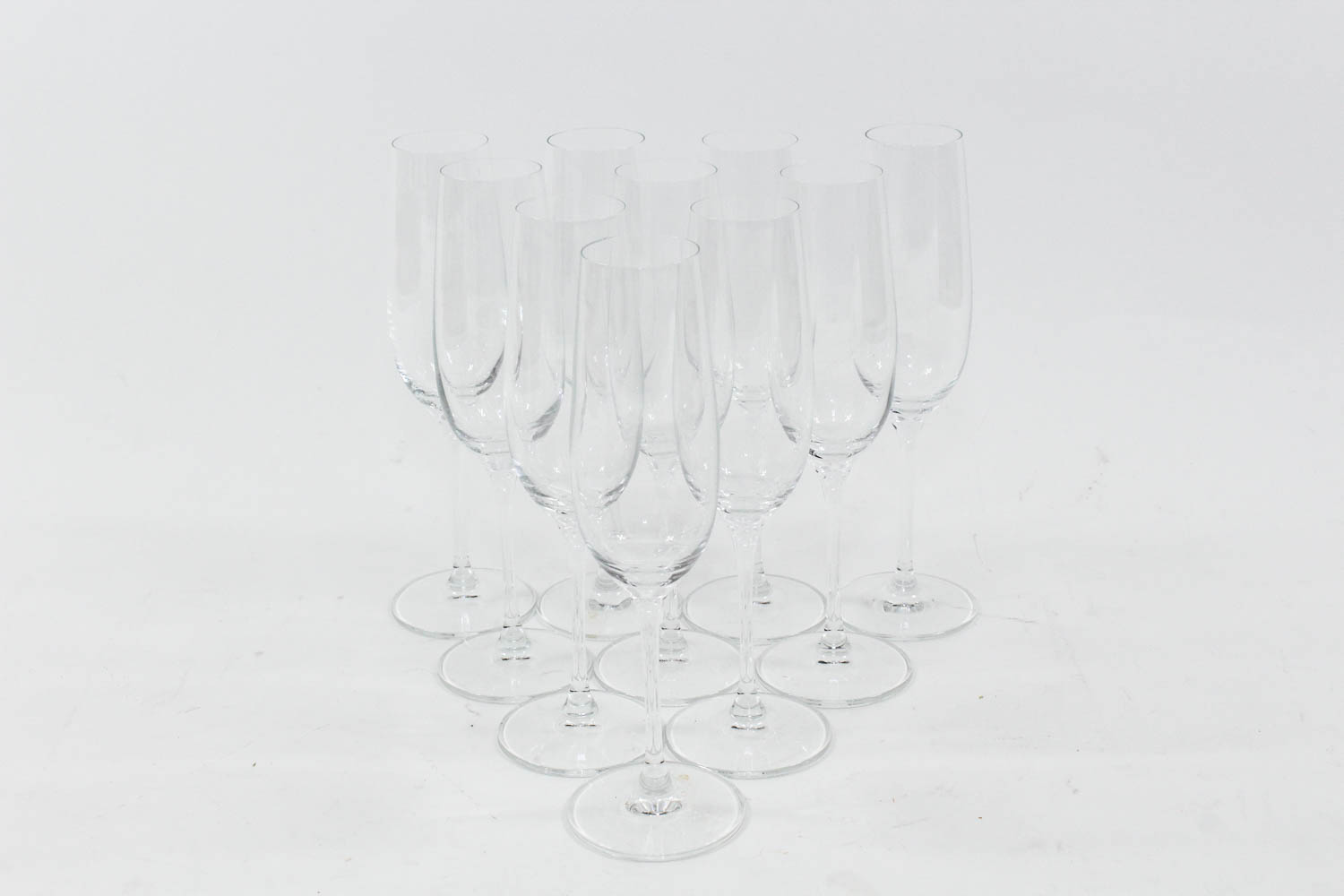 Set of Ten Glass Champagne Flutes