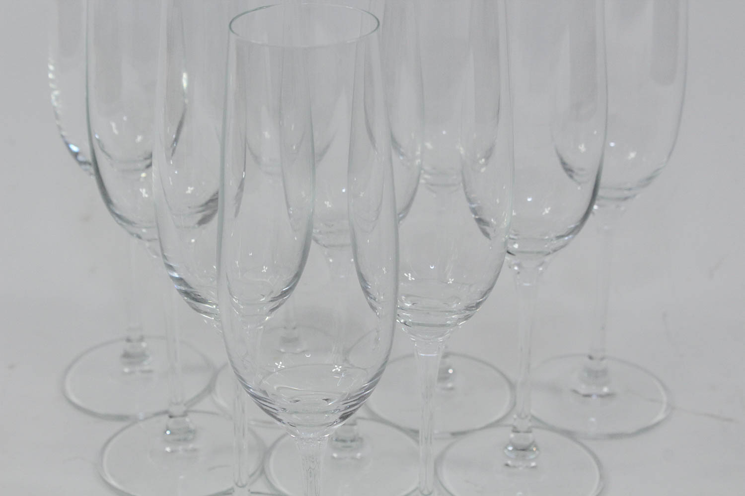 Set of Ten Glass Champagne Flutes