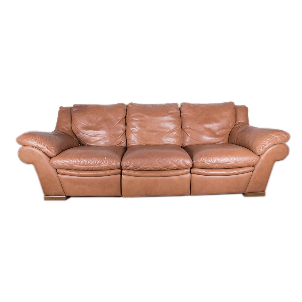 Saddle Brown Leather Three Piece Modular Sofa
