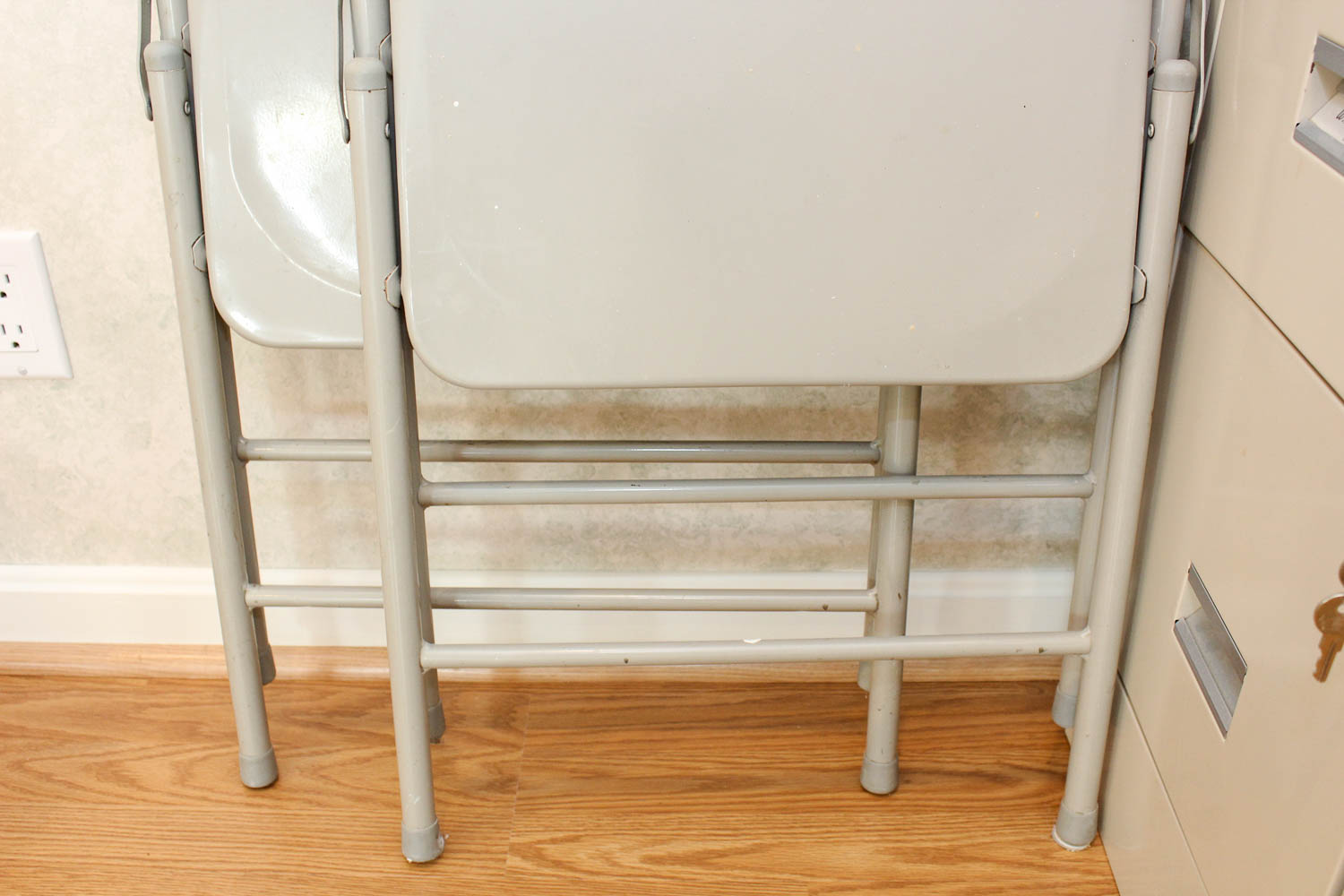 Short Filing Cabinet and Folding Chairs