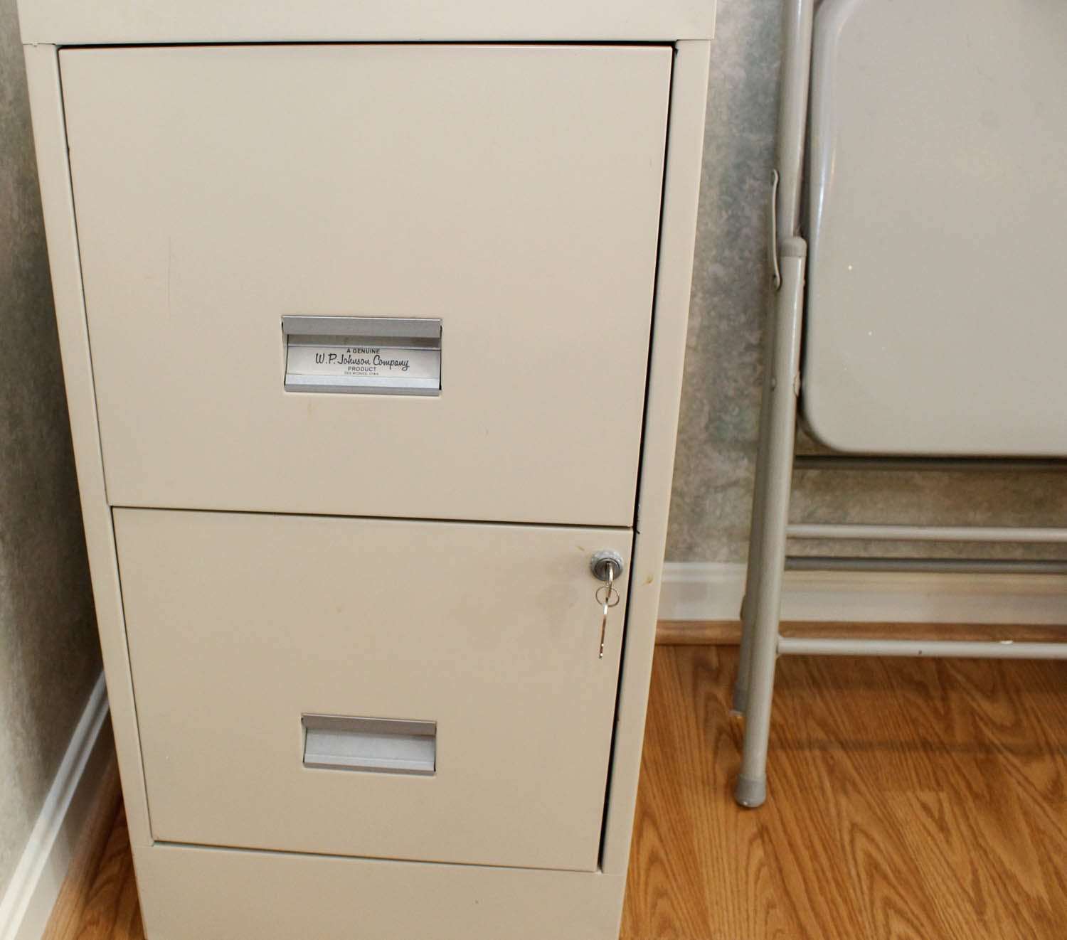 Short Filing Cabinet and Folding Chairs