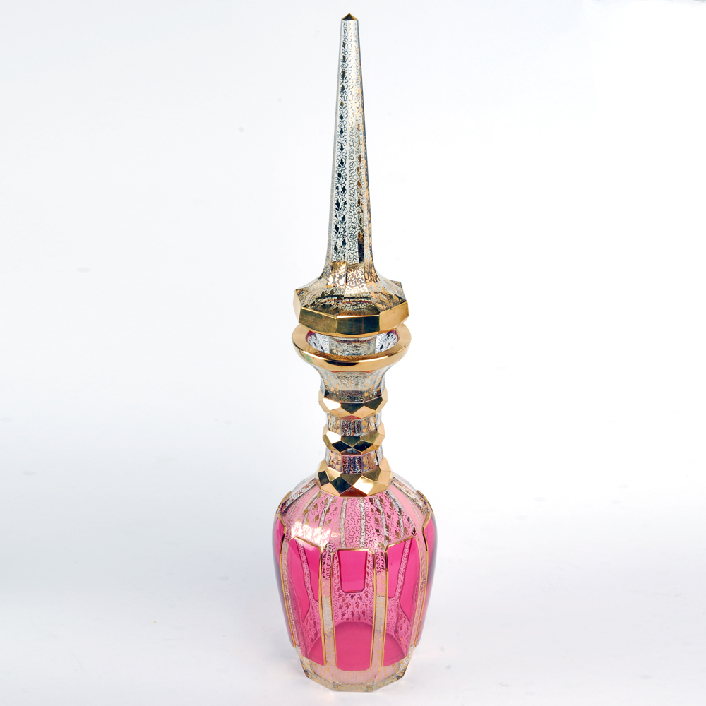 Pink and Gold Tone Glass Bottle
