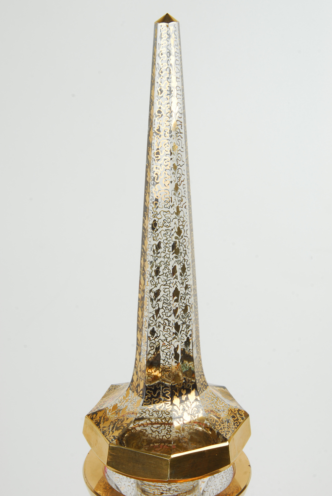 Pink and Gold Tone Glass Bottle