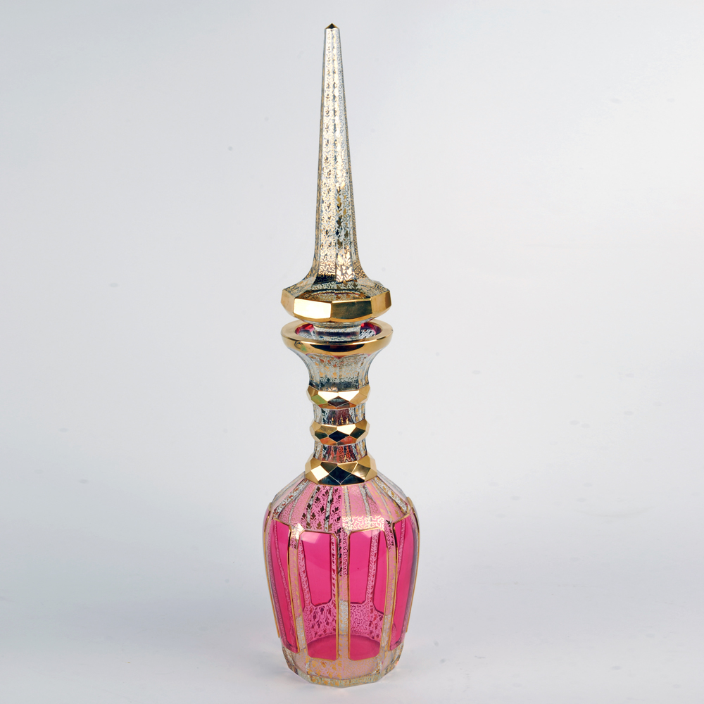 Pink and Gold Tone Glass Bottle