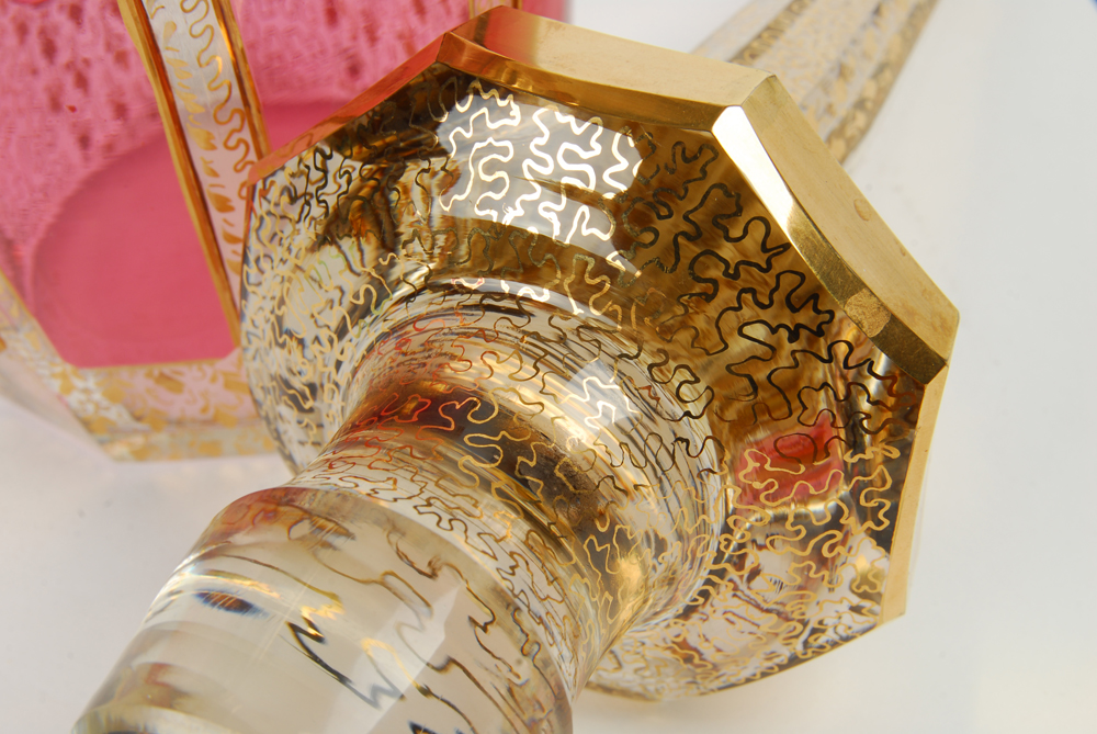 Pink and Gold Tone Glass Bottle