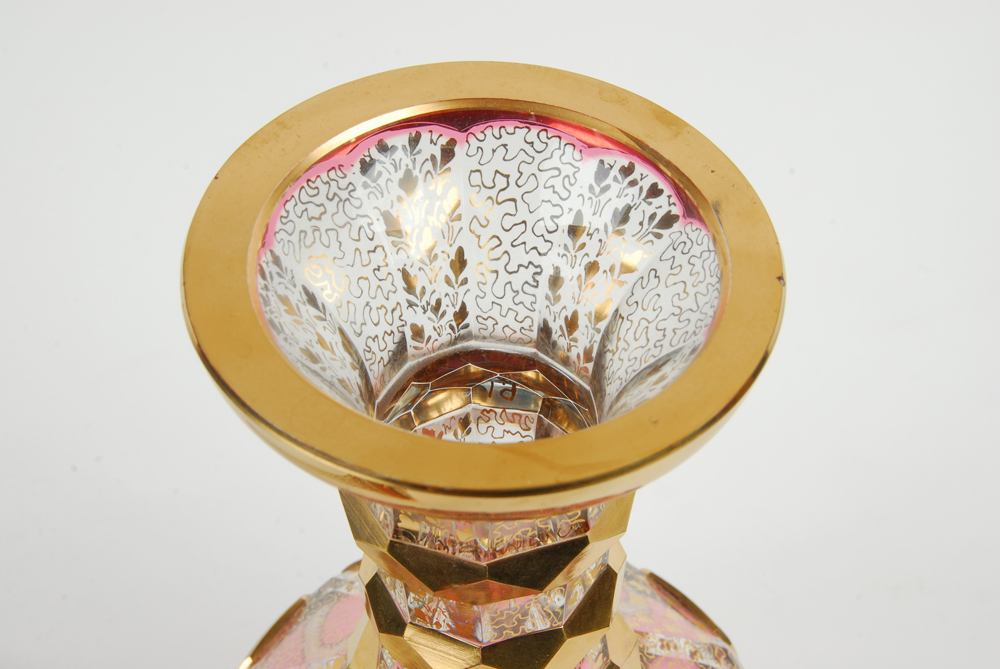 Pink and Gold Tone Glass Bottle