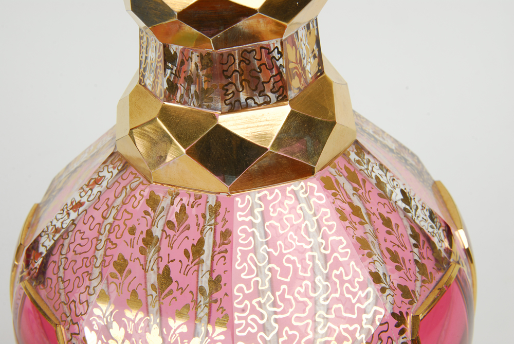 Pink and Gold Tone Glass Bottle