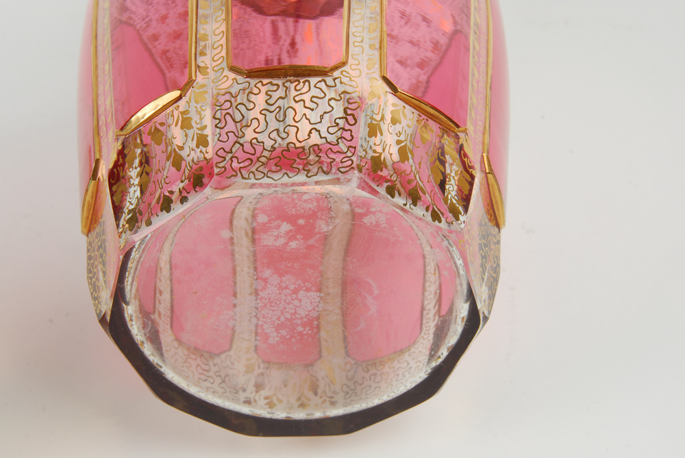 Pink and Gold Tone Glass Bottle