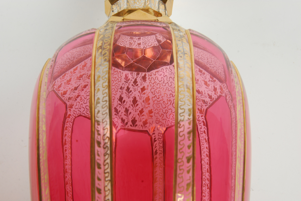 Pink and Gold Tone Glass Bottle