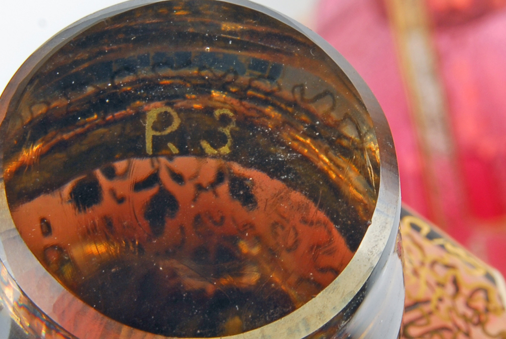 Pink and Gold Tone Glass Bottle