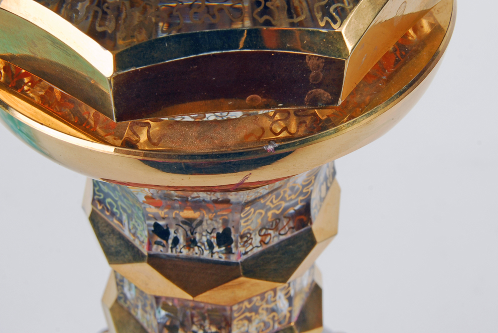 Pink and Gold Tone Glass Bottle