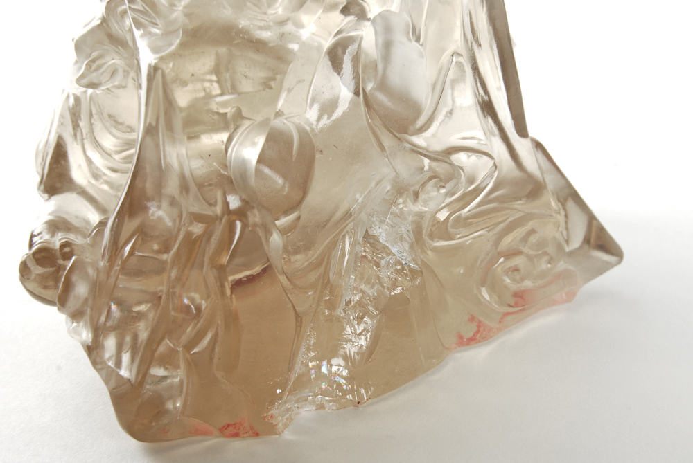 White Carved Crystal Animal Motif Sculpture With Stand