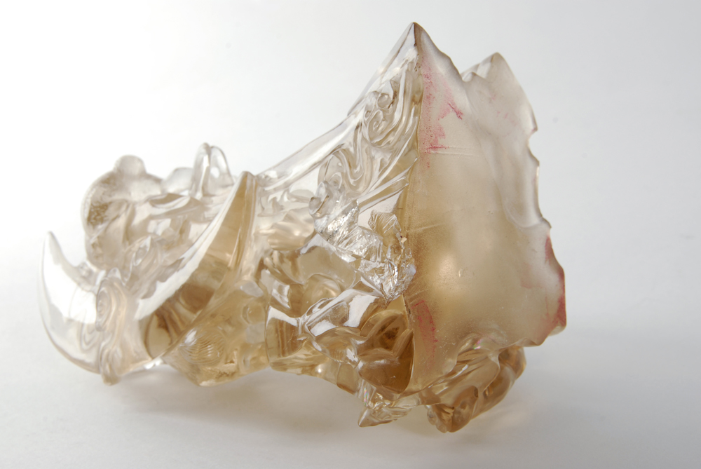 White Carved Crystal Animal Motif Sculpture With Stand