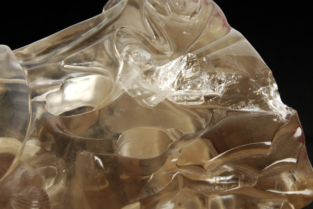 White Carved Crystal Animal Motif Sculpture With Stand