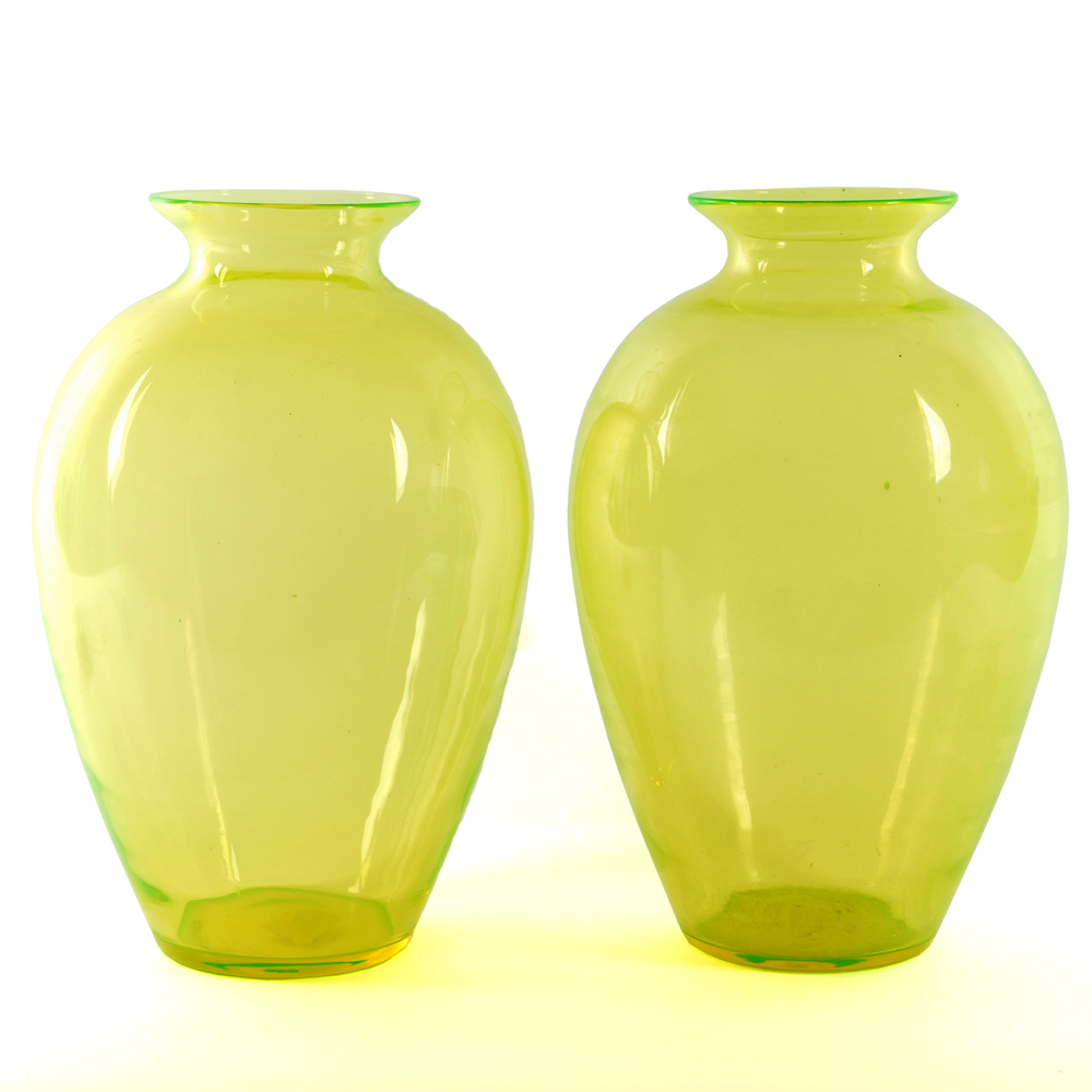 Pair of Vaseline Glass Vases
