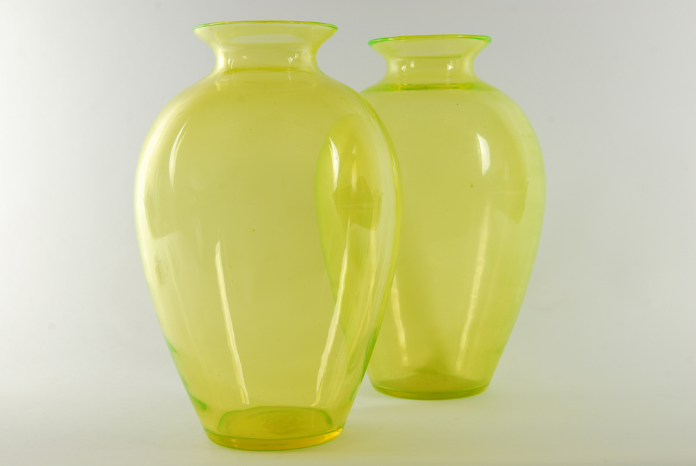 Pair of Vaseline Glass Vases