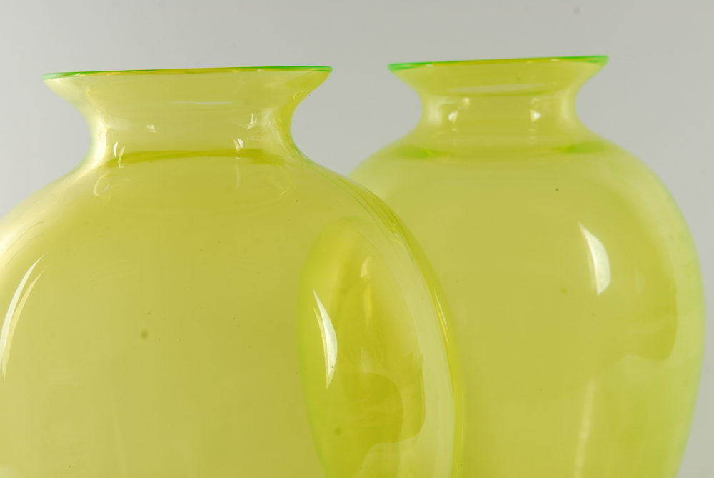Pair of Vaseline Glass Vases