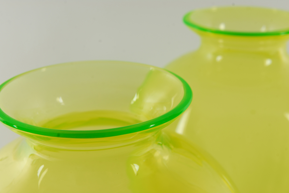 Pair of Vaseline Glass Vases