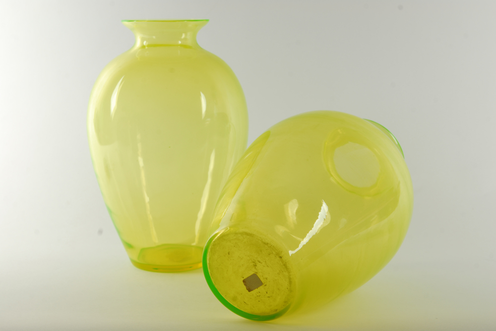 Pair of Vaseline Glass Vases