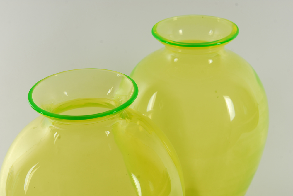 Pair of Vaseline Glass Vases