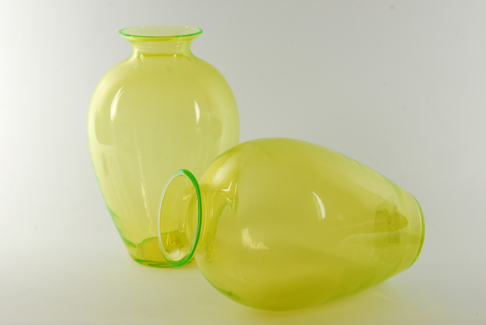 Pair of Vaseline Glass Vases