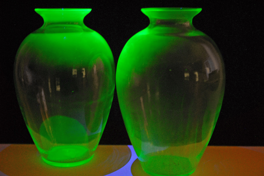 Pair of Vaseline Glass Vases