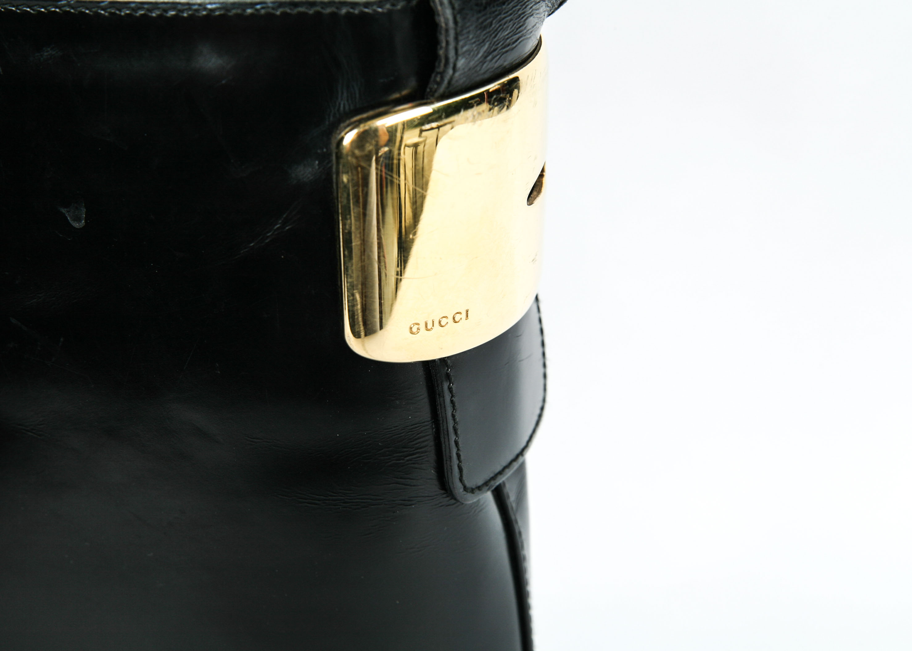 Vintage Gucci Black Leather Bucket Style Handbag